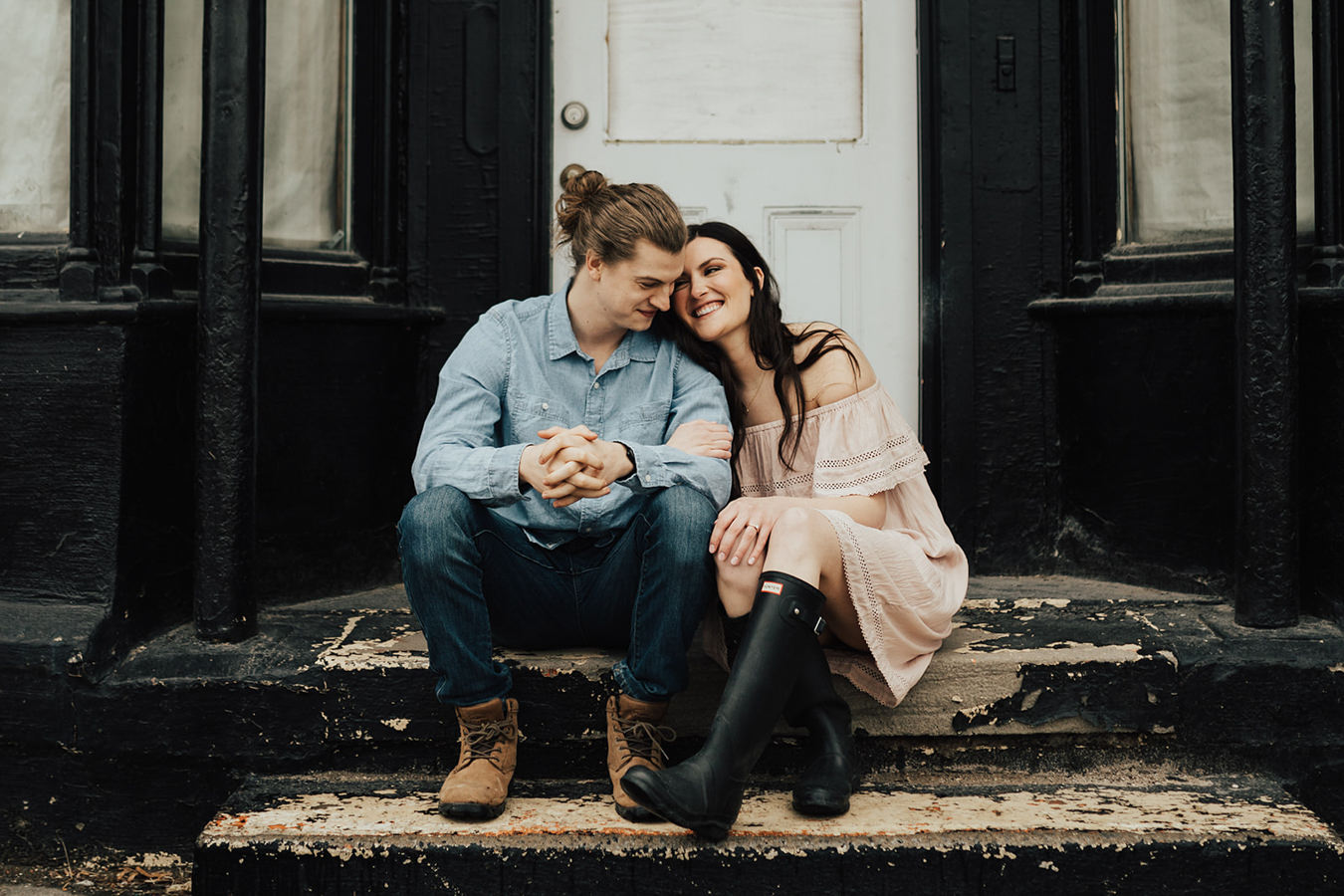 Coffee Shop Cherry Blossom Engagement Session
